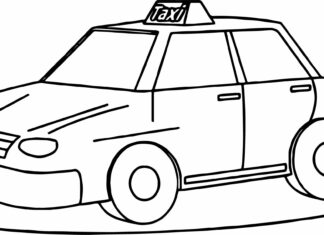 Taxi an einer Haltestelle Malbuch zum Ausdrucken