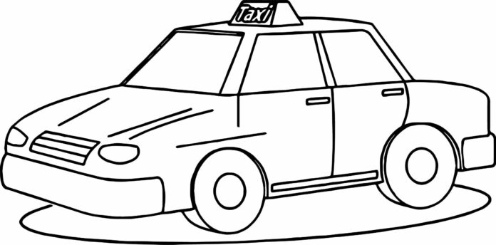Taxi an einer Haltestelle Malbuch zum Ausdrucken