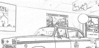 cab at the garage coloring book to print