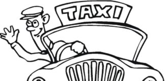 cab and cab driver coloring book to print