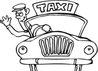 cab and cab driver coloring book to print