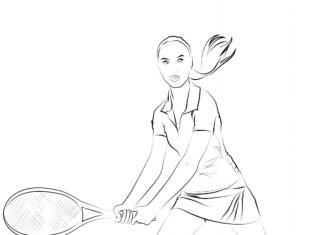 tennis player on the court coloring book to print