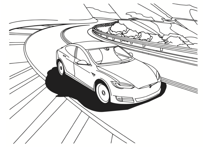 tesla on the road coloring book to print