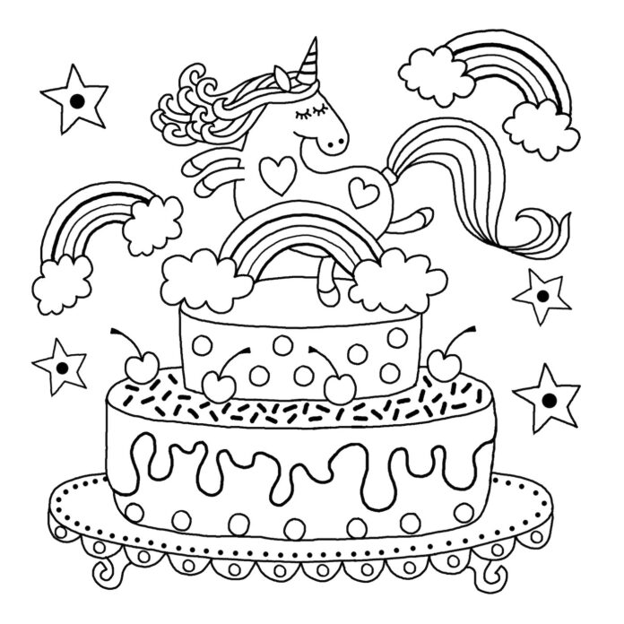 folha de cor de bolo de aniversário imprimível