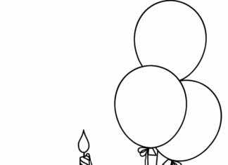 cake with balloons coloring book to print