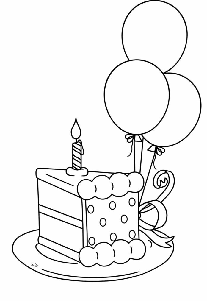 cake with balloons coloring book to print