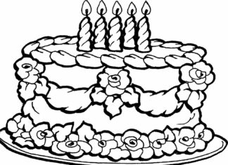 cake with candles coloring book to print