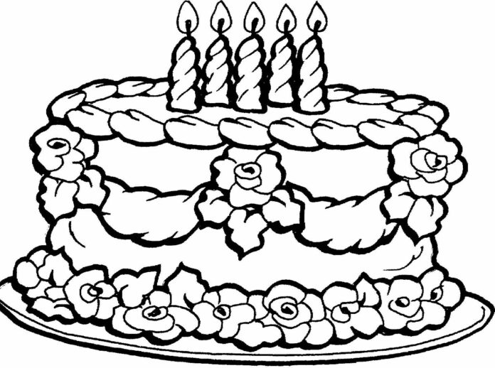 cake with candles coloring book to print