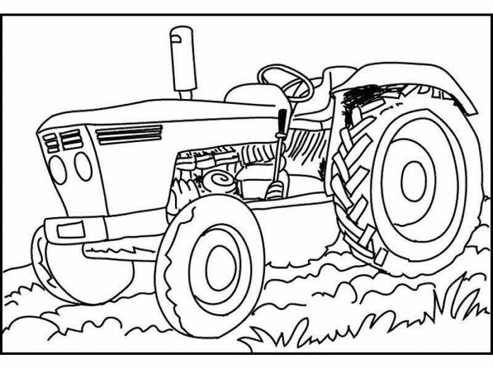 tractor in the field coloring book to print