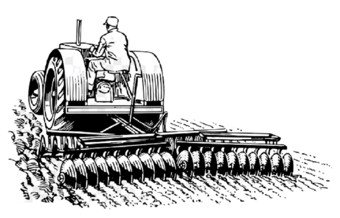 Traktor s bránami k vytisknutí omalovánky