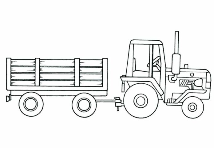 tractor with tree coloring book to print
