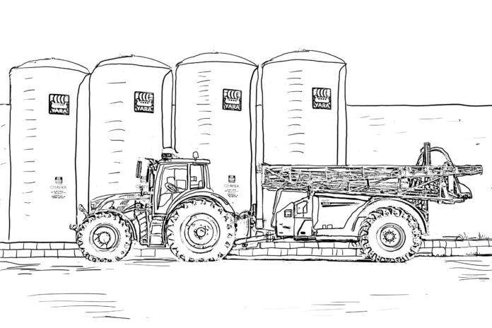traktor med sprutare färgbok att skriva ut