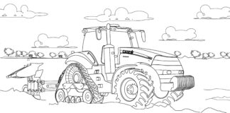 Traktor mit Presse-Malbuch zum Ausdrucken