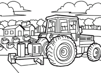 Traktor se secím strojem - omalovánky k vytisknutí