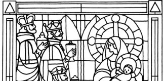 tri králi vitráže omaľovánky k vytlačeniu