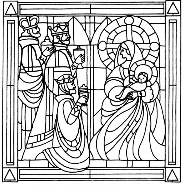 három királyok ólomüveg színező könyv nyomtatható