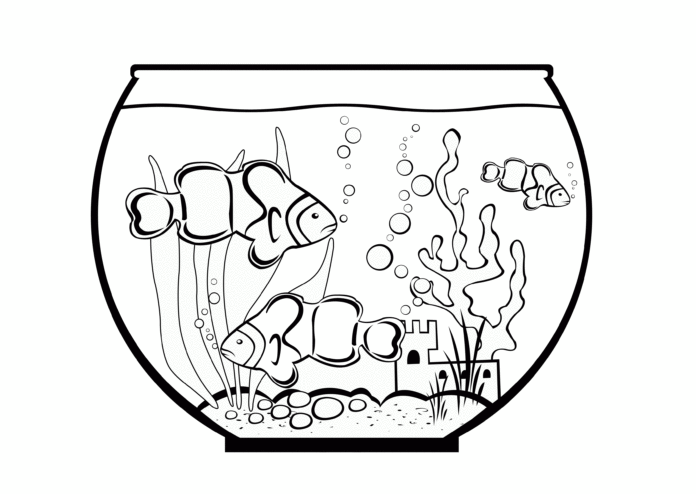 tri ryby v akváriu na vyfarbenie k vytlačeniu