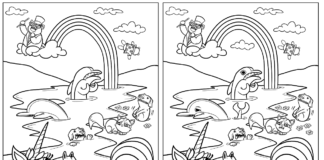 livre de coloriage "rainbow find the differences" à imprimer