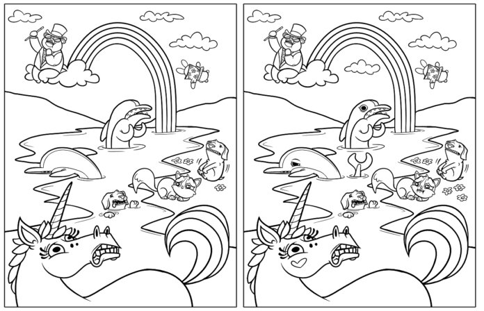 rainbow find the differences coloring book to print