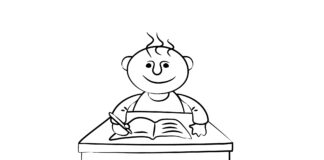 student in a lesson at school printable coloring book