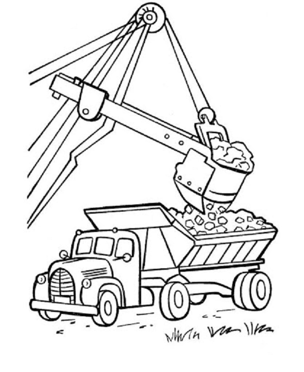 tipper truck on loading coloring book to print