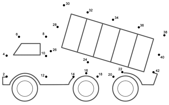 dump truck connect the dots and color printable coloring book