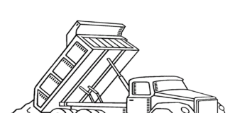 dump truck dumps sand coloring book to print