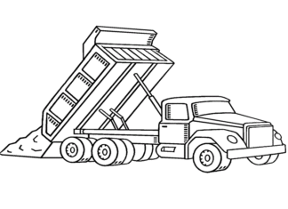 dump truck dumps sand coloring book to print