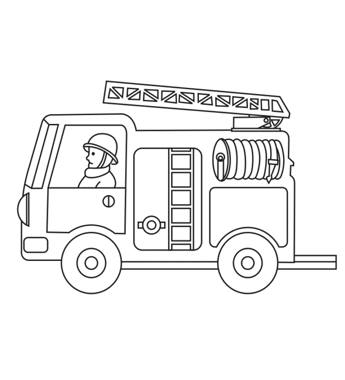 fire truck in action coloring book to print