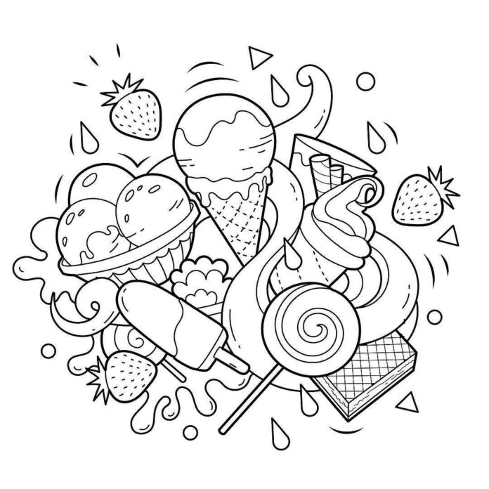 sweets set coloring book to print