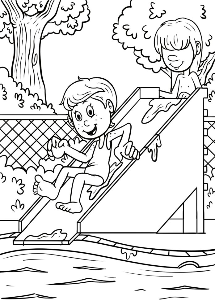 slide into water coloring page printable