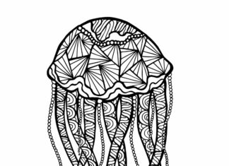 merieläimet mustekala zentangle värityskirja tulostettava