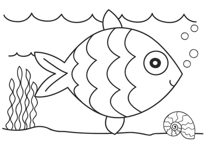 Goldfisch in einer Unterwasserwelt Malbuch zum Ausdrucken