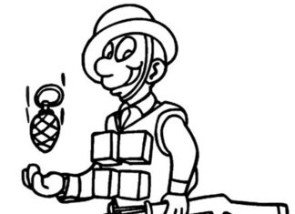 soldat med en granat til udskrivning af en malebog