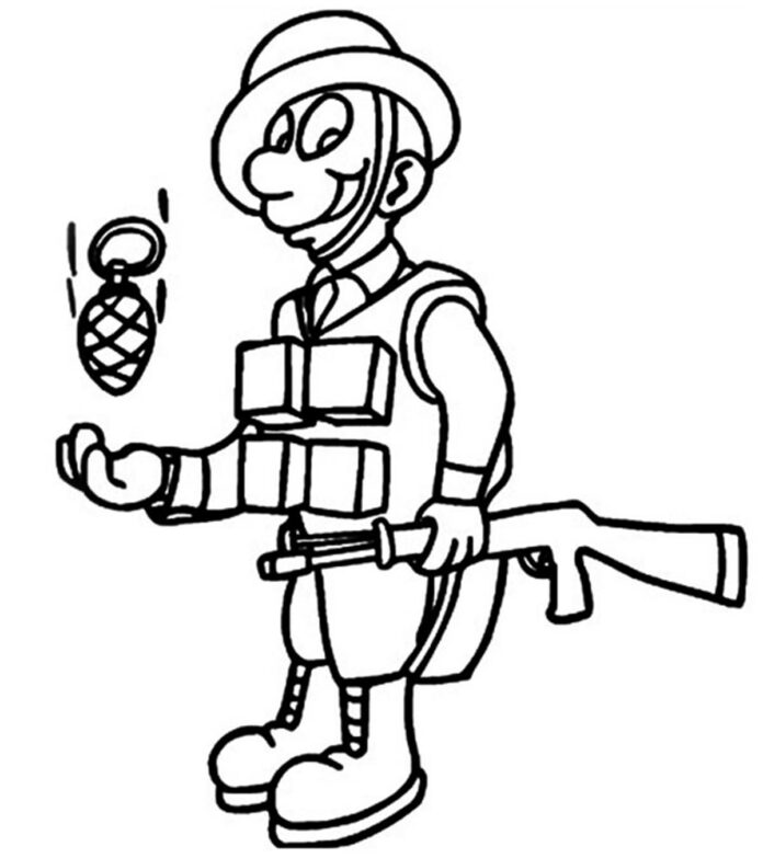 手榴弾を持つ兵士の印刷用塗り絵