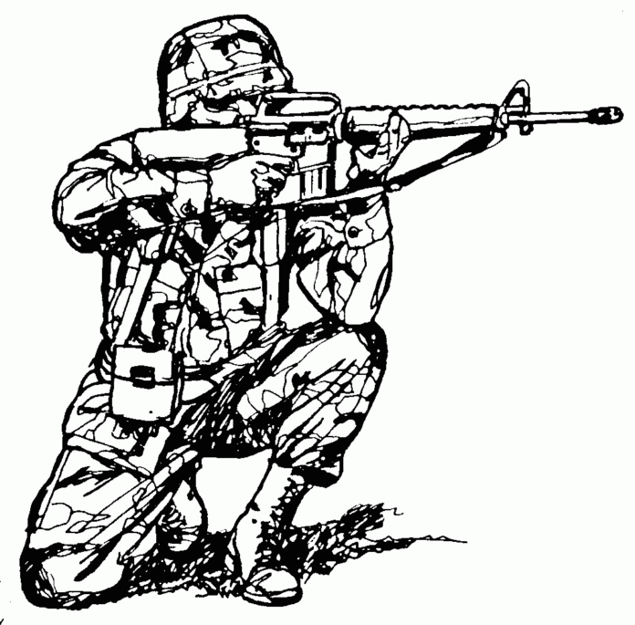 soldado con un rifle libro para colorear para imprimir