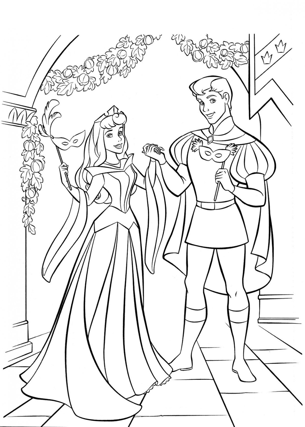 Sleeping Beauty and the Prince coloring book to print and online