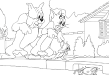 Omaľovánky Tom, Jerry a pes Spike na vytlačenie