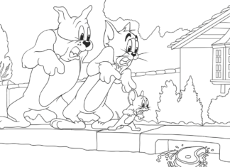 Tom, Jerry ja koira Spike värityskirja tulostettavaksi