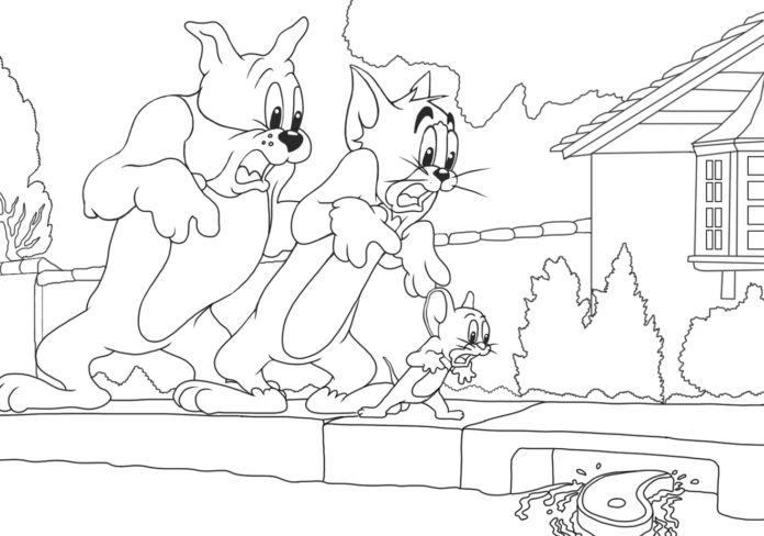 Tom, Jerry and Spike dog coloring book to print
