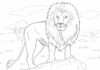 African lion in the jungle coloring book to print
