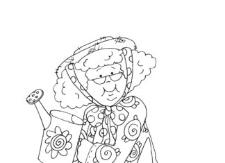 granny in the garden coloring book to print
