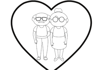 grand-mère et grand-père dans un coeur livre de coloriage à imprimer