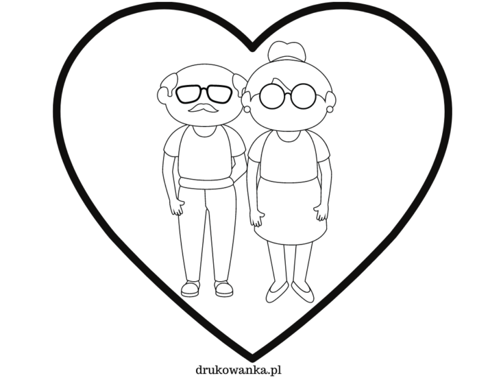 Oma und Opa in einem Herz Malbuch zum Ausdrucken