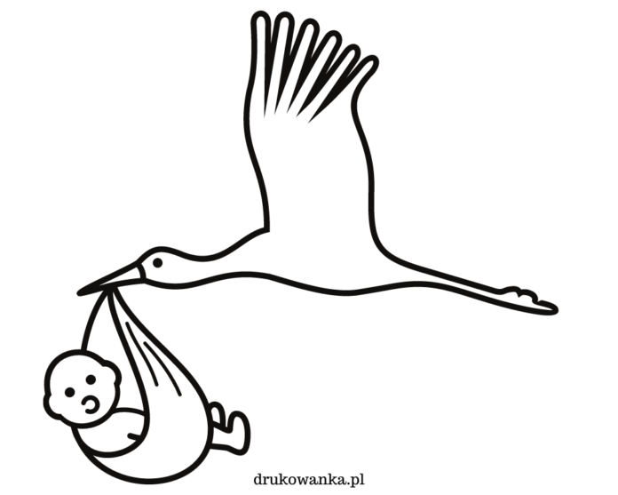 Stork med baby som kan skrivas ut och färgläggas