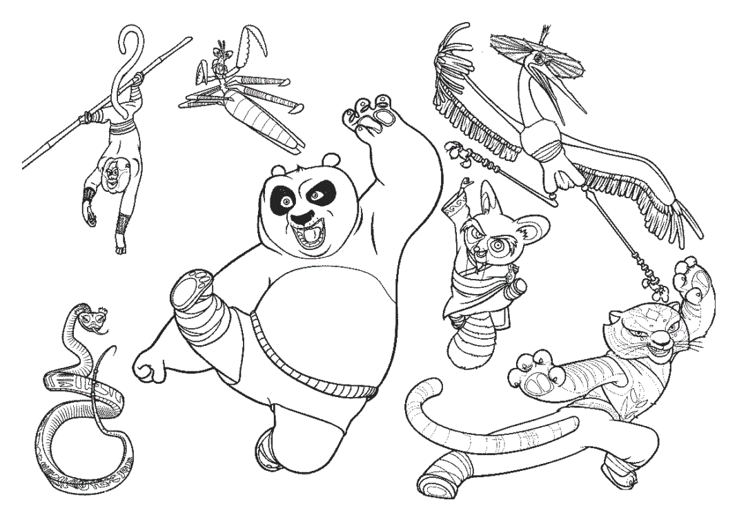 bohaterowie z kung fu panda kolorowanka do drukowania