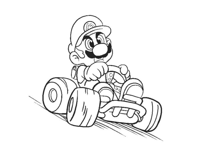 cart mario on a go-kart coloring book to print