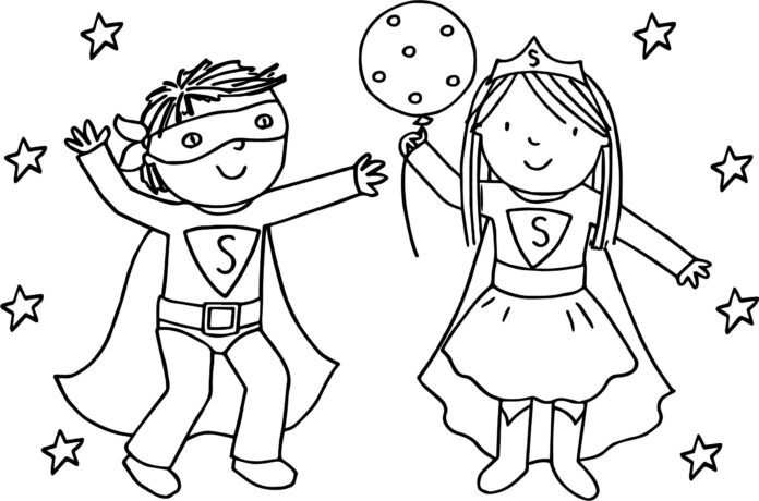 Boy with girl at play coloring book to print