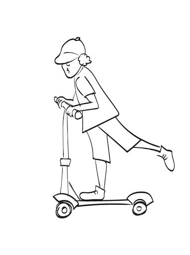 menino em um livro de colorir scooter para imprimir