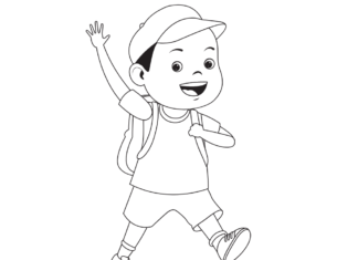 boy with backpack on his way to school coloring book to print